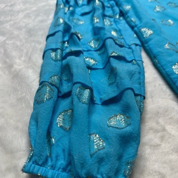 Lilly Pulitzer Giana Silk Long Sleeve Top in Bermuda Blue Seagrass and Gold XS - Picture 7 of 15